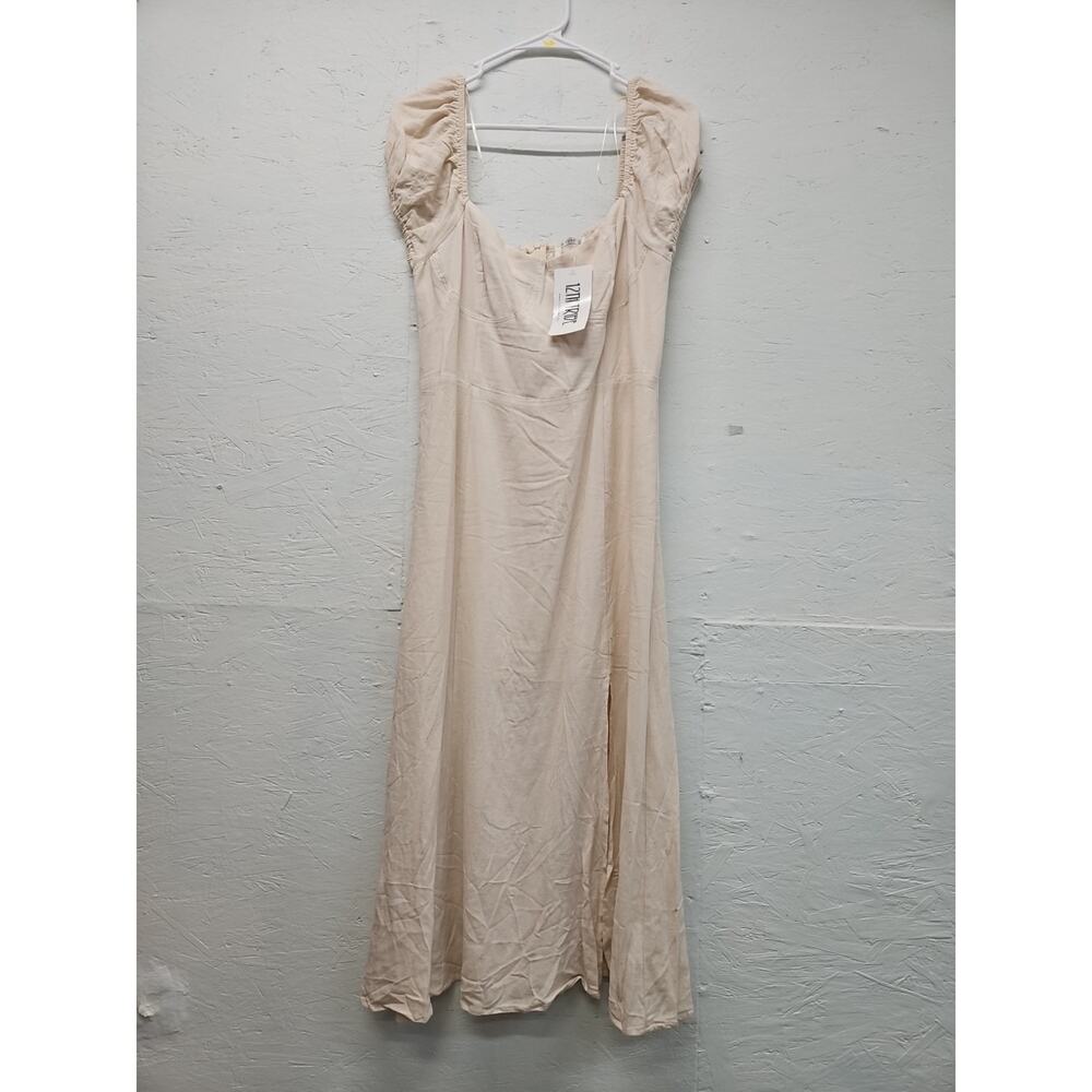 12th Tribe Large Cream Midi Dress Elastic Cap Sleeves & Shoulder Straps D16507